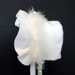 Bonnet, Fleece Bonnet, White Snow Bunny, Fancy Bonnet, Winter Bonnet, Baby Girl Hat, Christening  Wedding Bonnet, Handmade Hat,