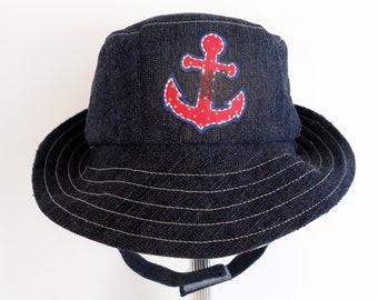 Baby Boys Cotton Striped Sun Cap//Hat Nautical Anchor Design Navy /& White