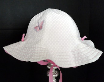 Sunhat, Reversible, Pink Calico, Butterfly Trim, Handmade