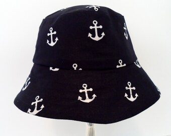 Bucket Hat/ Reversible Sun Hat/ Nautical Sun Hat/ Anchor Hat/ Toddler/ Boys Sun Hat / Sun Hat / Handmade