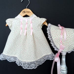 Dress, Bonnet and Dress, 1952 Vintage Inspired, Babies first outfit, Baby Shower gift, Baby Girl, Newborn, Christening Outfit, Handmade