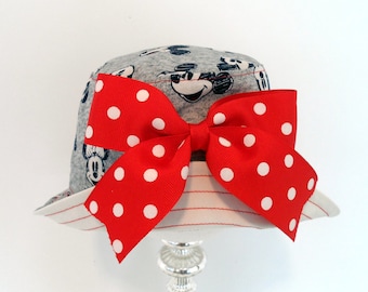 Bucket Hat, Reversible, Minnie Mouse Print, Toddler Sunhat, Handmade