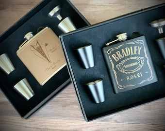 Groomsmen Flask Gift Set, Personalized Flasks, Personalized Gifts, Wedding Gifts, Wedding Party Gifts, Groomsmen Gifts, Ushers