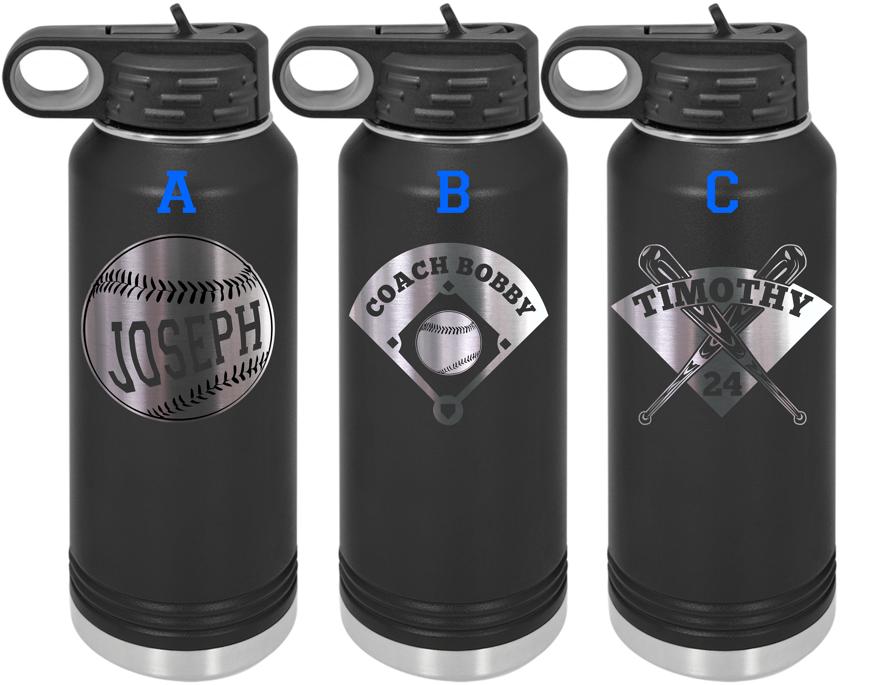 Baseball Watter Bottle, Personalized Sports Bottle with Straw, Water B –  Stamp Out