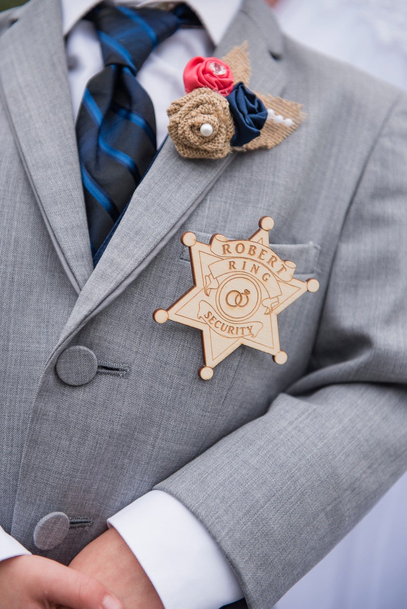 Ring Security Badge, Ring Bearer Badge, Ring Bearer Security Badge, Ring Bearer Gift, Personalized Badge, Star Badge, Security Badge image 2