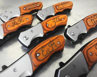 Hunting Knife, Engraved Spring Assisted Wood Handle Pocket Knives, Groomsmen Gifts, Mens Knives, Custom Knives, Hunting Gifts For Him, TAC F