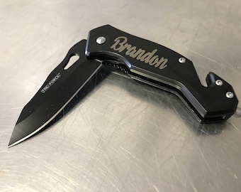 Valentines Gift, Tactical Knife, Personalized Knife, Groomsmen Gift, Pocket Knife, Hunting Knife, Camping Knife, BLK, Engraved Knives