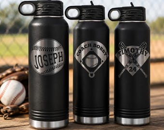 Honkbalwaterfles met rietje, sportwaterfles aangepaste gegraveerde fles Vaderdagcadeau, cadeau voor haar, cadeau voor hem Drinkfles