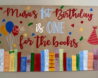 One For The Books, First Birthday Book hand painted banner