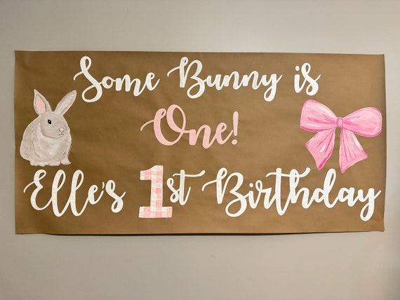 Cute Bunny Birthday Banner Decorations Set For Girls – Party Backdrop, Wall Decor, Photo Booth Props