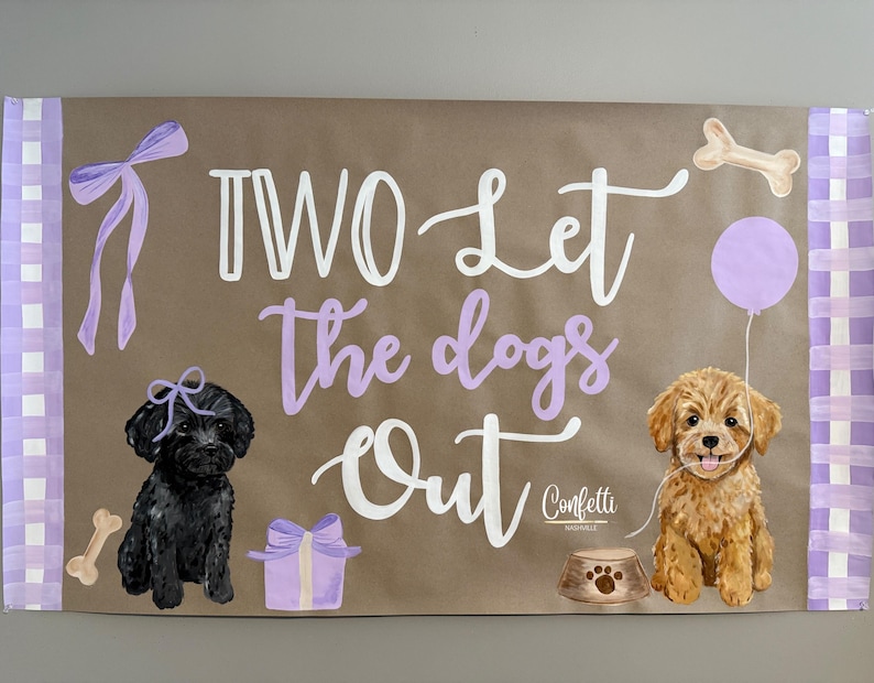 Hand Painted banner, Puppy Party, Two let the dog’s out, Birthday sign image 4