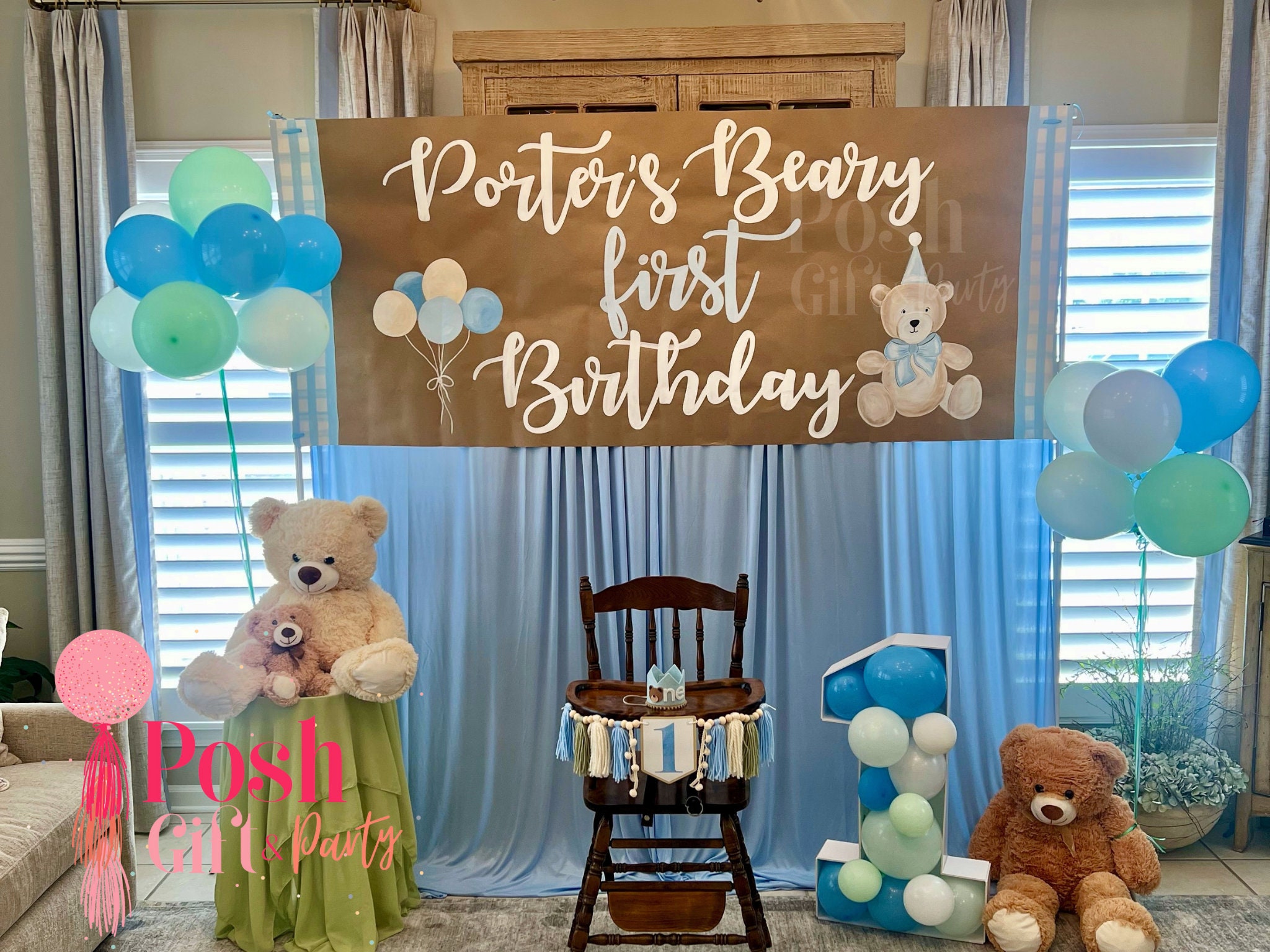 Teddy Bear High Chair Banner - Perfect For Baby's 1st Birthday Party Decorations