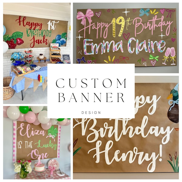 Painted banner,Kraft paper banner, custom hand painted, party banner, engagement banner, twenty first birthday, first birthday