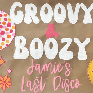 Groovy Disco Ball Flower Painted banner,Kraft paper banner, custom hand painted sign