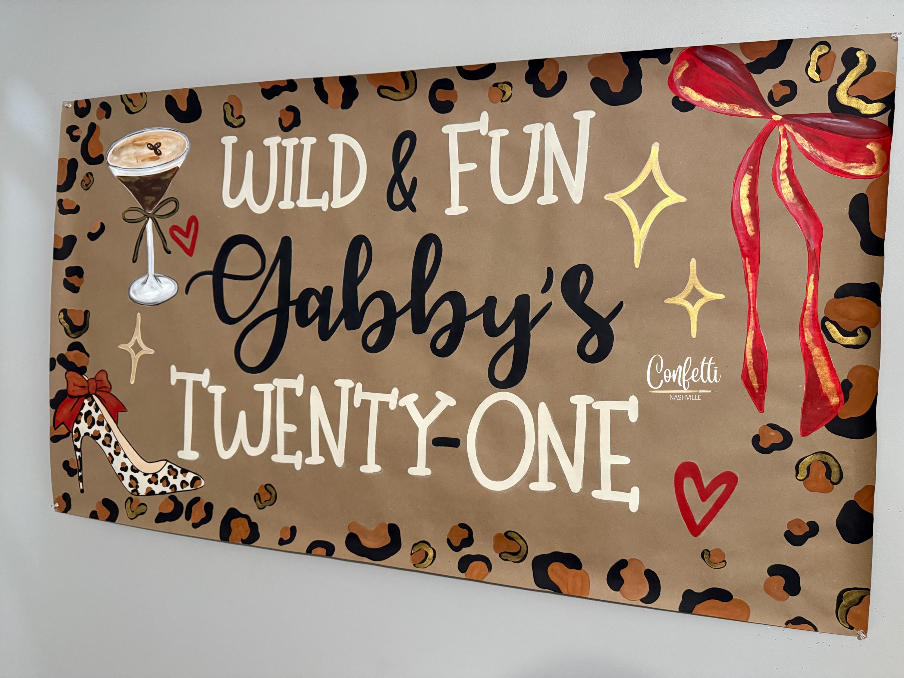 Leopard Print 21st Birthday Banner: Espresso Martini & Heels Party