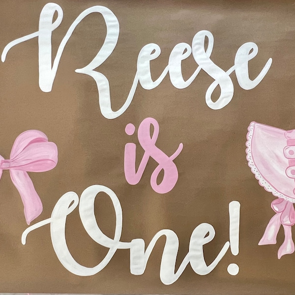 Bonnets and Bows Painted banner, Party Sign, Kraft paper banner, custom hand painted, party banner, first birthday, gingham