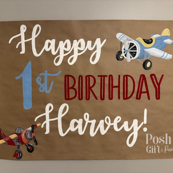 Airplanes Hand Painted Custom Banner, Birthday Sign