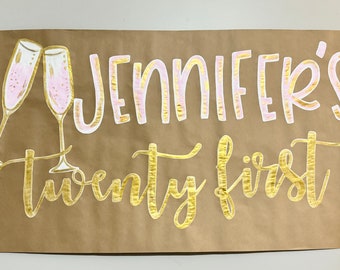 Twenty First Birthday Banner Hand Painted Custom Personalized Sign