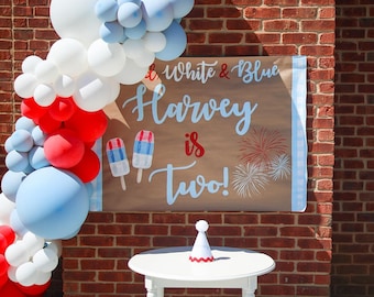 Red White And Two Handpainted Party Banner, 4th of July Birthday Sign