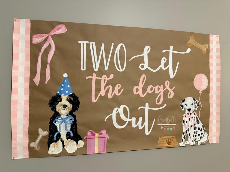 Hand Painted banner, Puppy Party, Two let the dog’s out, Birthday sign image 3