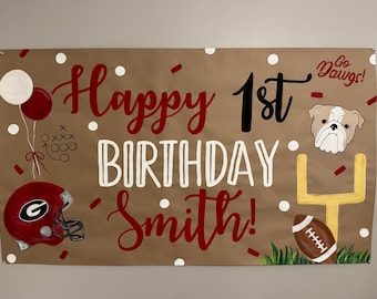 First Year Down Hand Painted Banner Personalized Custom Sign for Football Themed Birthday
