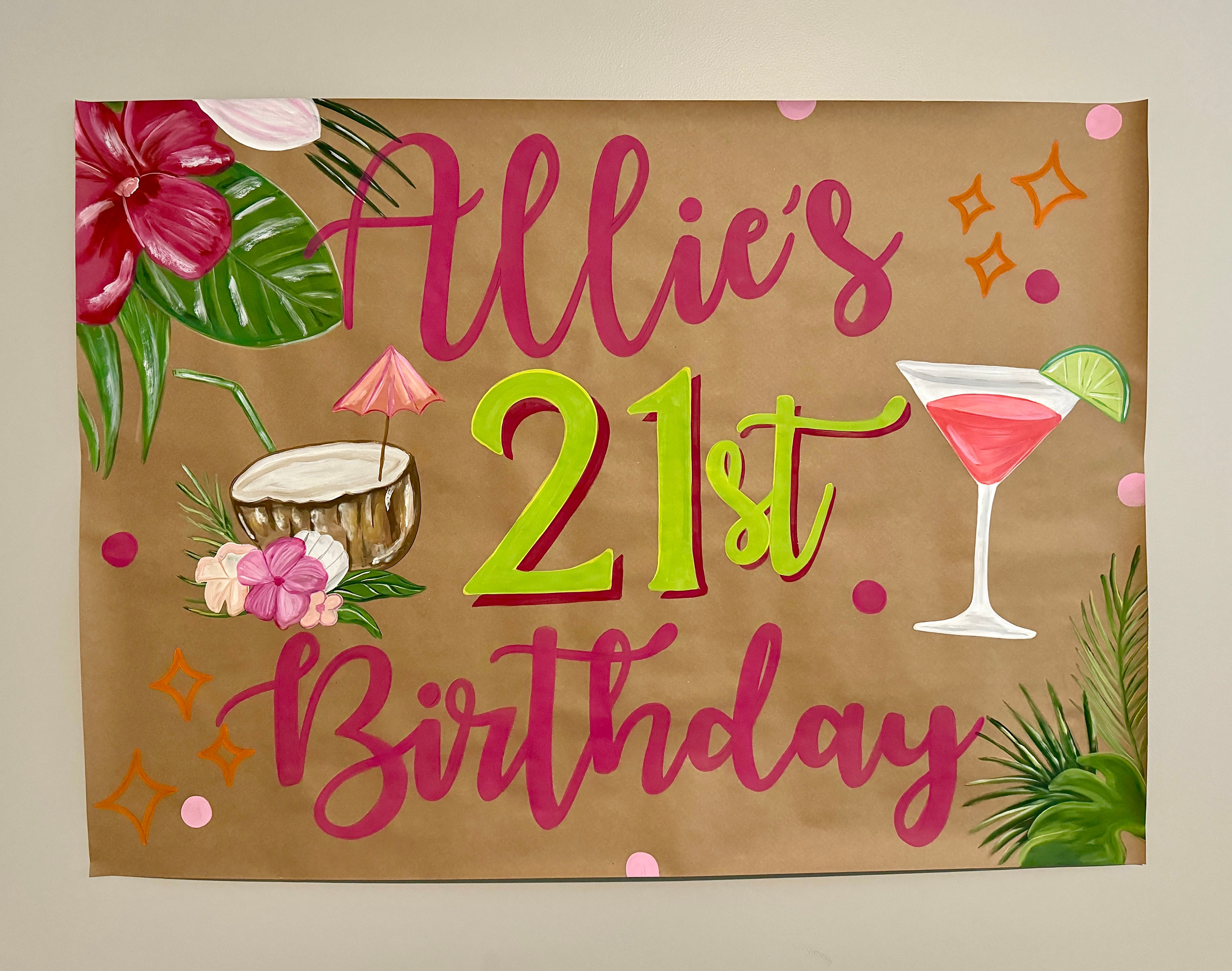 21st Birthday Tropical Sign, Hand Painted Custom Twenty First
