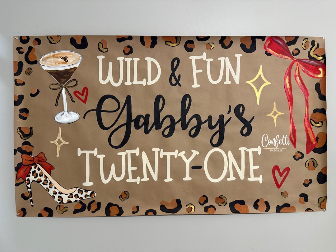 Leopard Print 21st Birthday Banner: Espresso Martini & Heels Party