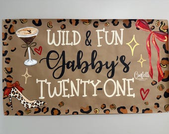 Leopard Print 21st Birthday Banner: Espresso Martini & Heels Party Decor
