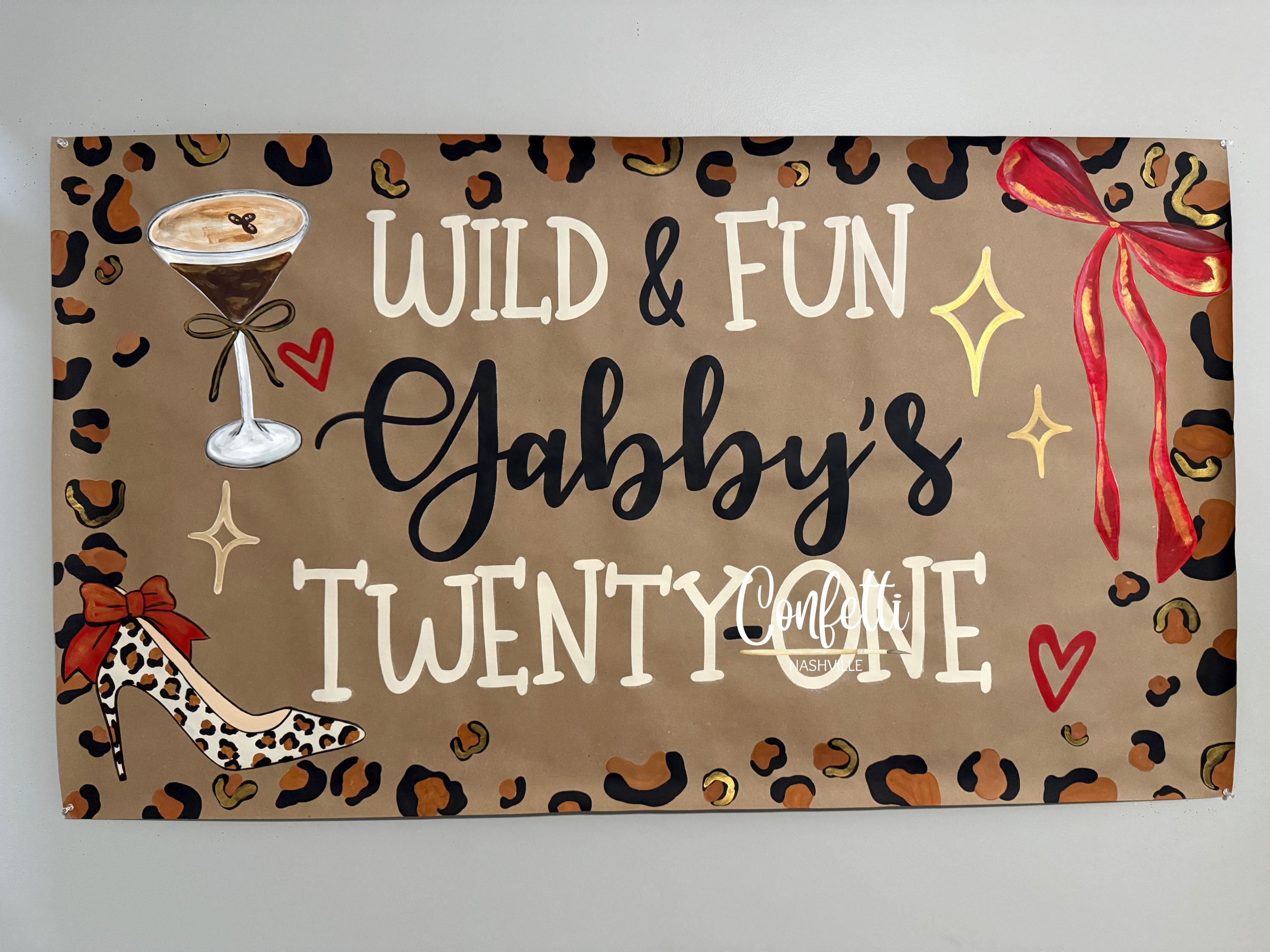 Leopard Print 21st Birthday Banner: Espresso Martini & Heels Party