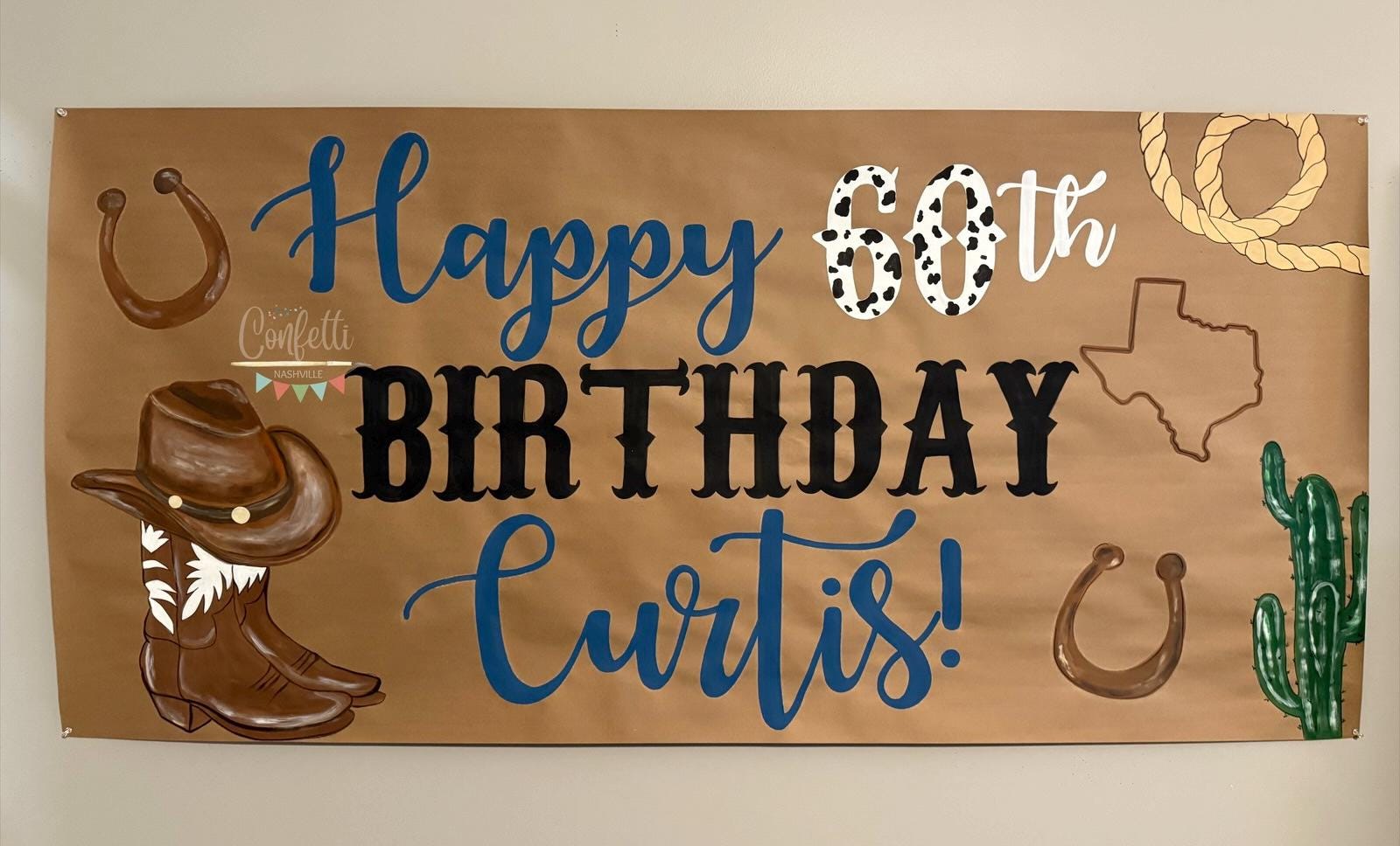 Western Painted Birthday Banner, Personalized Sign for Party Backdrop, cowboy birthday