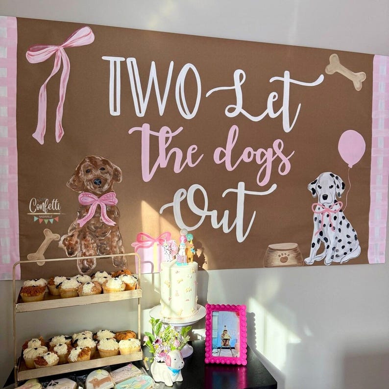 Two let the dogs out birthday banner hand painted sign