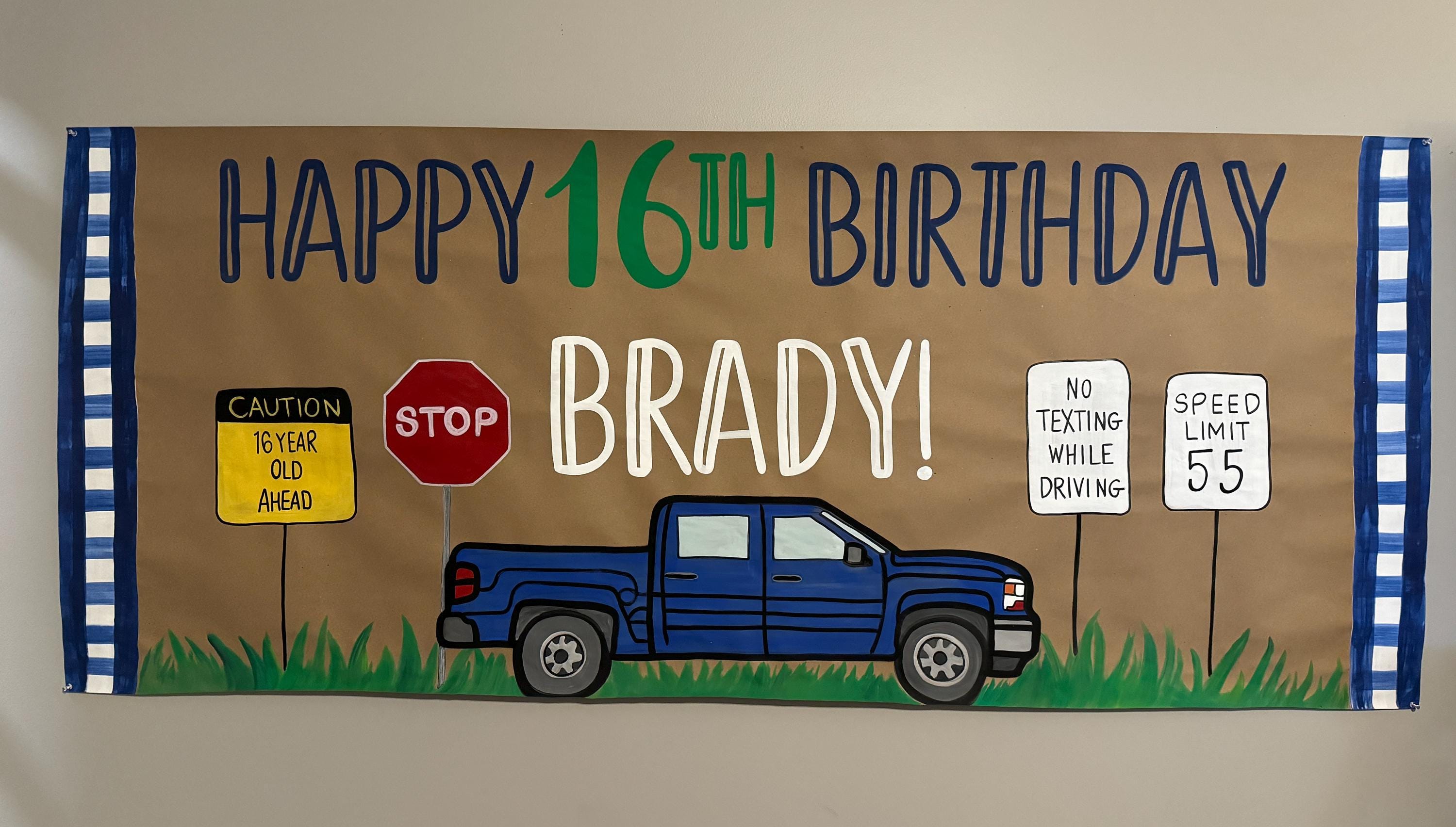 16th Birthday Painted Banner, New Driver, Sweet Sixteen