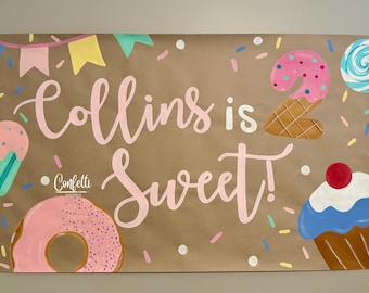 Two sweet Painted Banner - Donut, Ice Cream, Candy Birthday