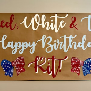 Hand Painted 4th of July Birthday Banner: Red White & Two