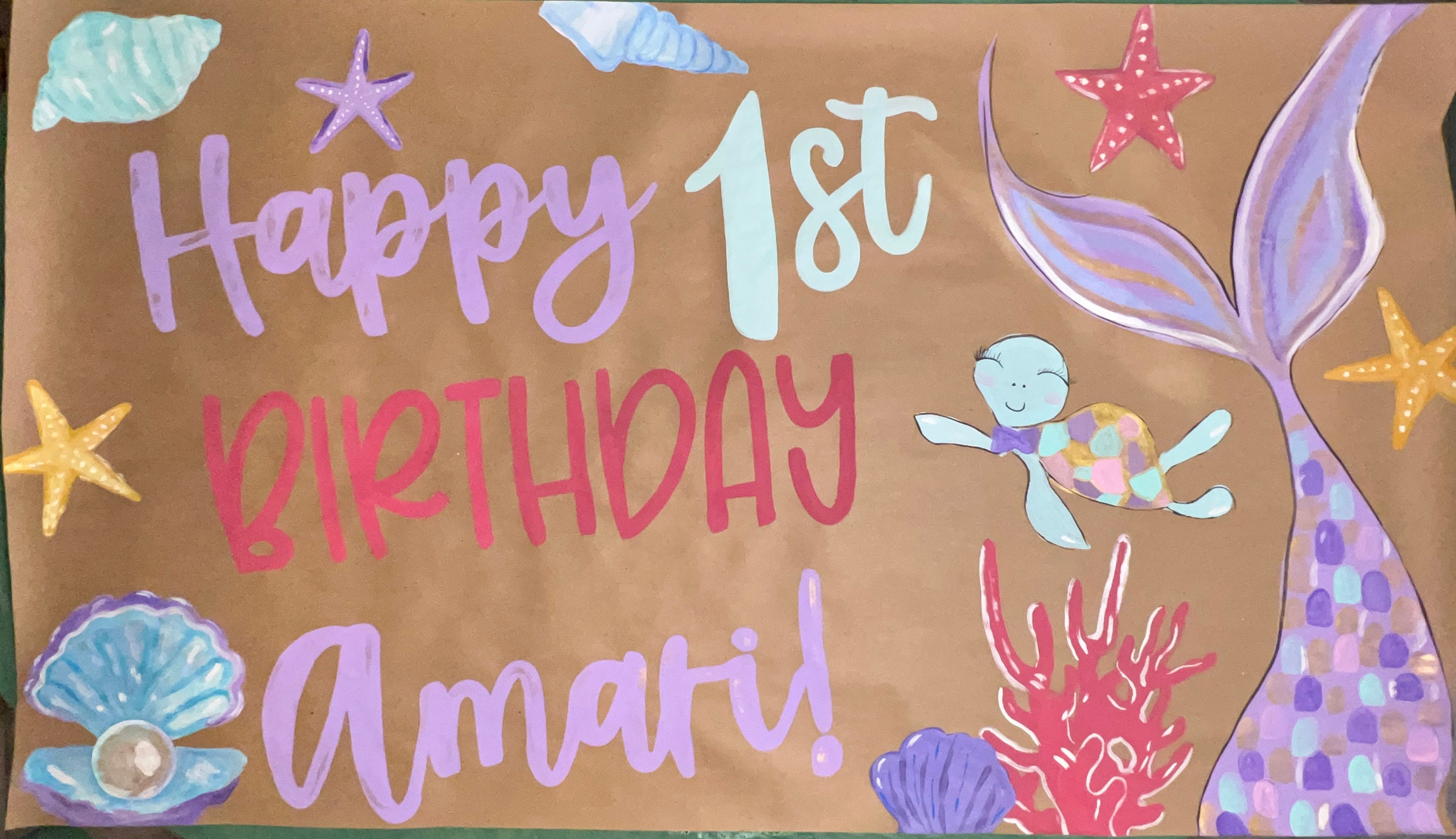 Personalised Mermaid Birthday Banner – Girls Party Decoration – Custom Name