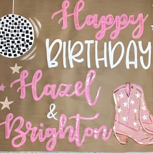 Painted banner,Kraft paper banner, custom hand painted, party banner, engagement banner, twenty first birthday, first birthday