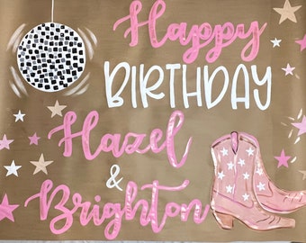 Painted banner,Kraft paper banner, custom hand painted, party banner, engagement banner, twenty first birthday, first birthday