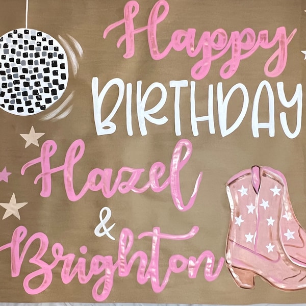 Painted banner,Kraft paper banner, custom hand painted, party banner, engagement banner, twenty first birthday, first birthday