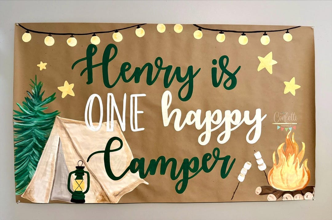 Avezano One Happy Camper Backdrop Boy Camping Theme First