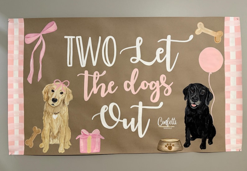 Hand Painted banner, Puppy Party, Two let the dog’s out, Birthday sign image 2