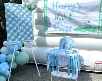 Hole In One Golf 1st Birthday Party Banner: Painted Paper Sign