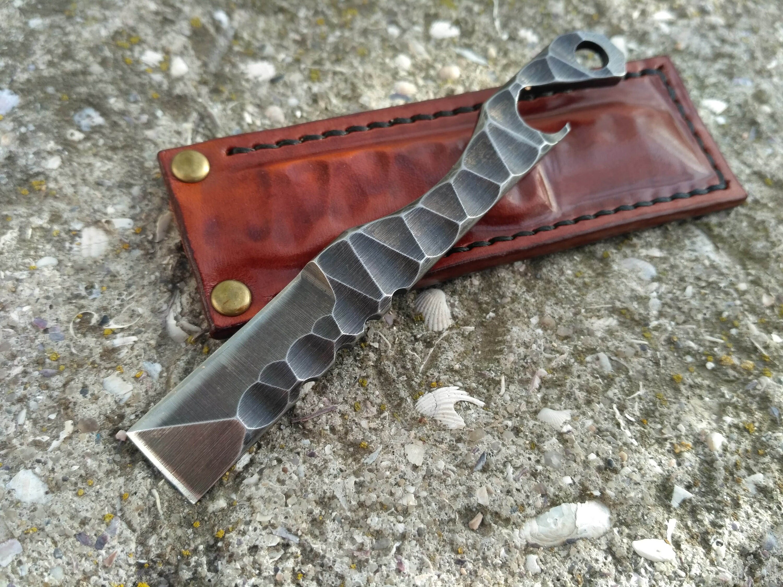 Custom chisel knife with a bottle opener. Kiridashi. EDC Etsy
