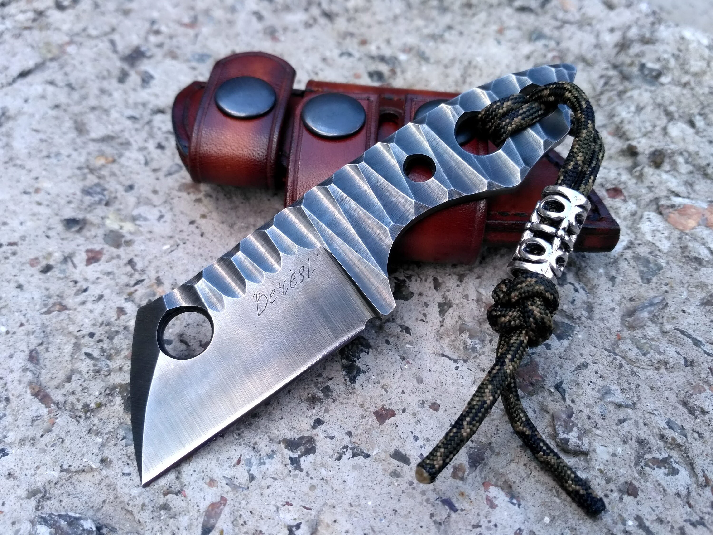 Small tactical knife with leather sheath. EDC knife. Handmade Etsy