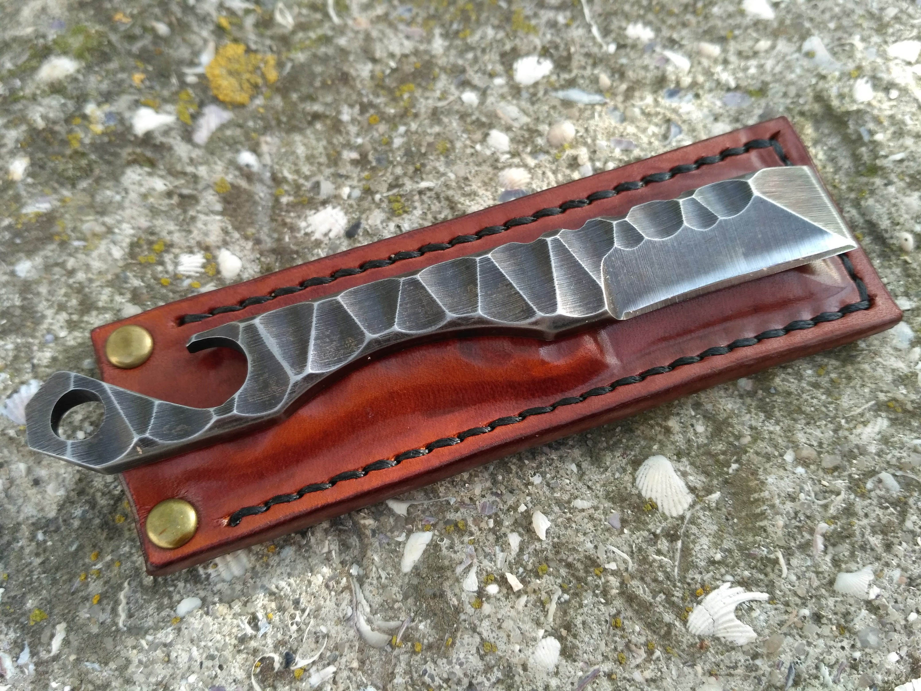 Custom chisel knife with a bottle opener. Kiridashi. EDC Etsy