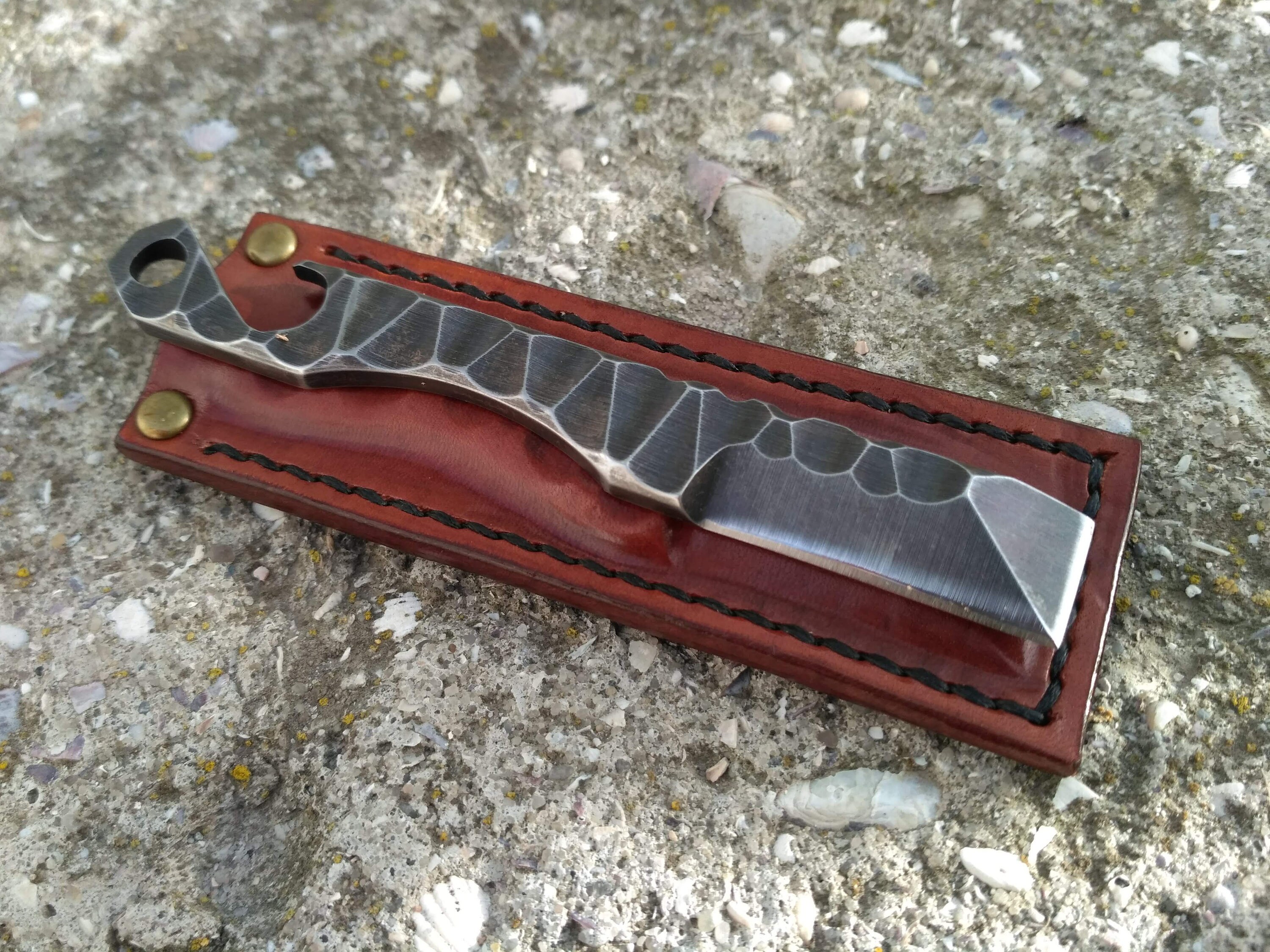 Custom chisel knife with a bottle opener. Kiridashi. EDC Etsy