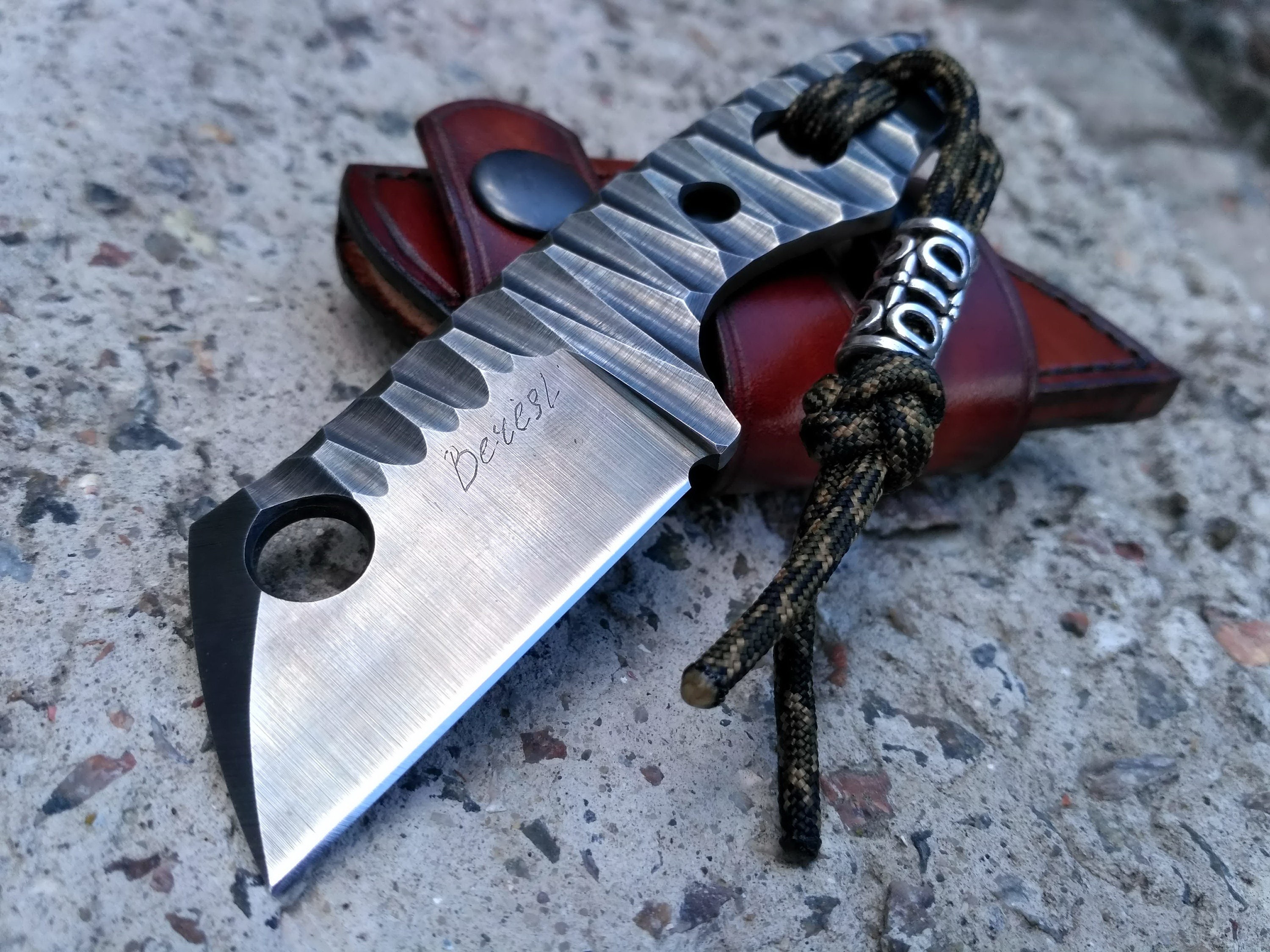 Small tactical knife with leather sheath. EDC knife. Handmade Etsy