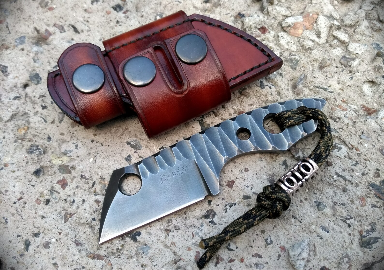 Small tactical knife with leather sheath. EDC knife. Handmade Etsy