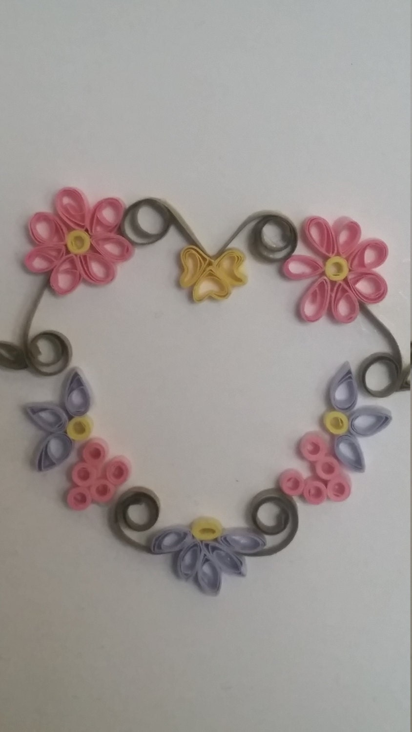 Blank white note card embellished with hand quilled heart Etsy