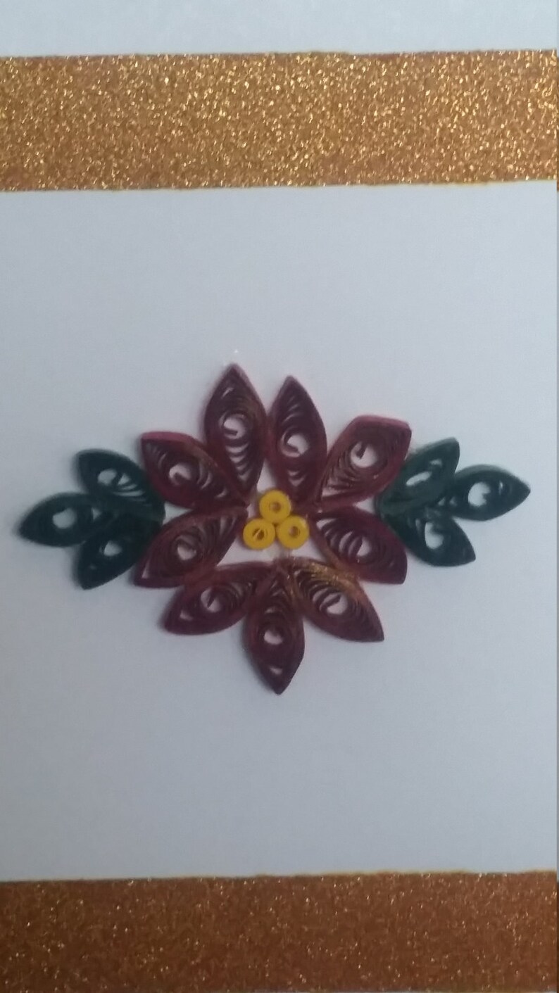 Blank Christmas note card with hand quilled poinsettia and Etsy