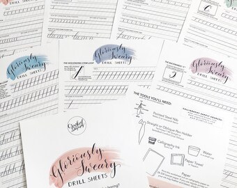 Modern Calligraphy Drill Sheets - PRINTABLE DOWNLOAD - Sweary Calligraphy Worksheet, Practice Pages, Basic Strokes, Guided Practice